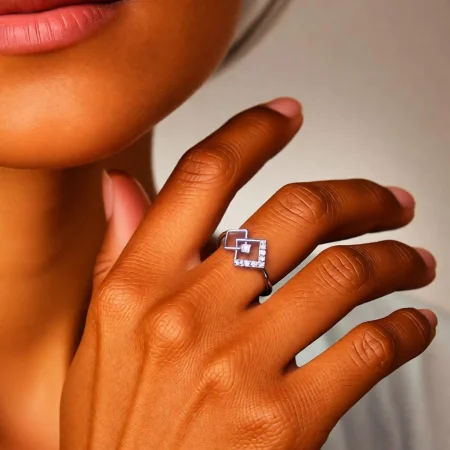 Geometric Square CZ Silver Ring