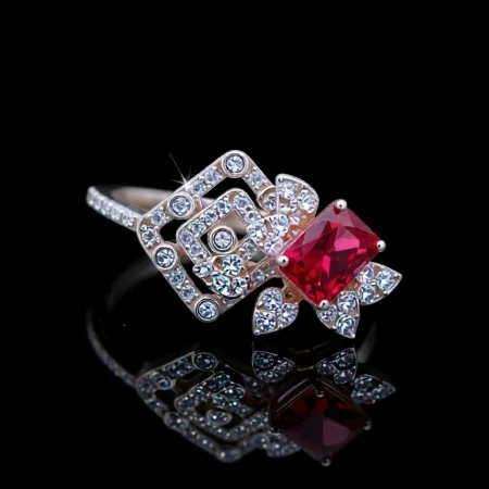 Ruby Accent Designer Silver Ring