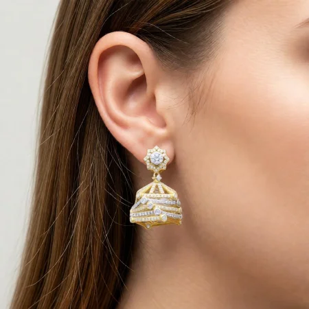 Architectural CZ Jhumka Earrings