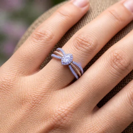 Split Band Marquise Halo Ring