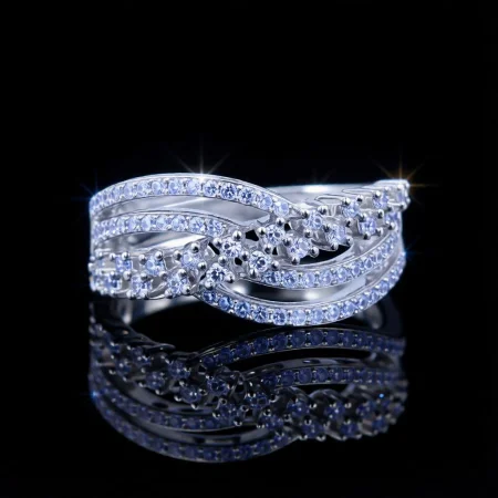 Twisted Band CZ Silver Ring