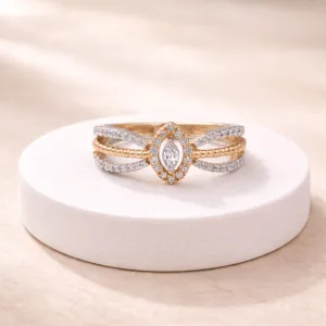 Split Band Marquise Halo Ring