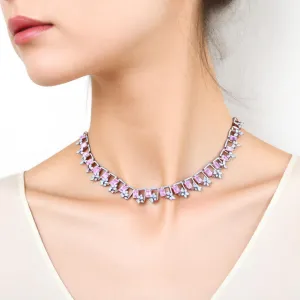 Sliver pink emerald cut necklace