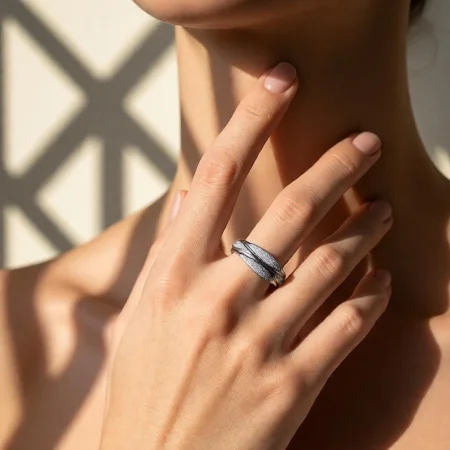 Triple Band Wave CZ Ring