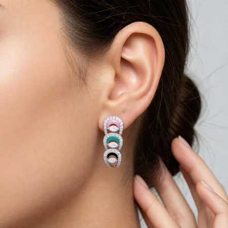 Pastel Enamel CZ Stud Earrings