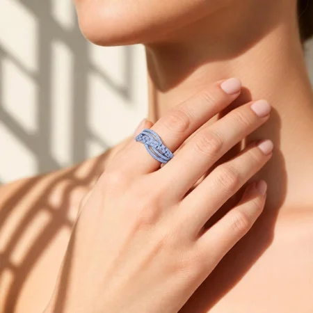 Twisted Band CZ Silver Ring