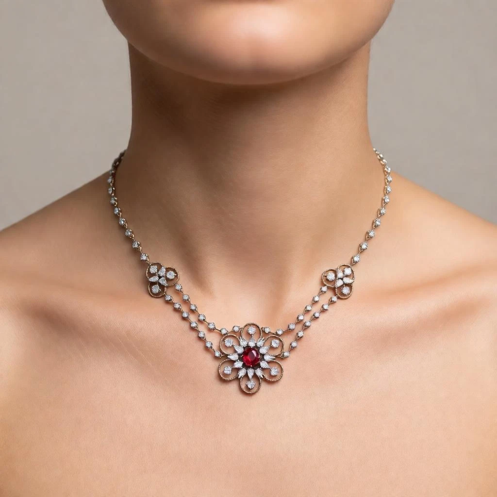 Ruby Floral Crown Necklace