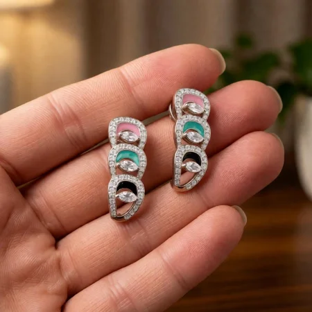 Pastel Enamel CZ Stud Earrings
