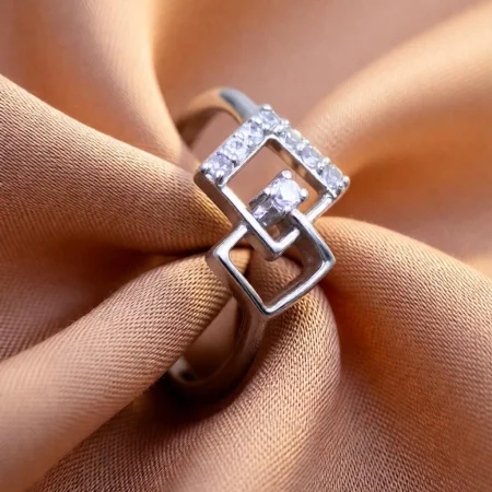 Geometric Square CZ Silver Ring