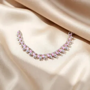 Sliver pink emerald cut necklace